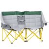 Loveseat Style Camping Chair, Oversized Folding Lawn Chair with Carry Bag & Cup Holders, for Outdoor, Beach, Picnic, Hiking, Travel, Green & Gray