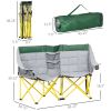 Loveseat Style Camping Chair, Oversized Folding Lawn Chair with Carry Bag & Cup Holders, for Outdoor, Beach, Picnic, Hiking, Travel, Green & Gray
