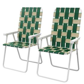 Retro Set of 2 Patio Folding Chairs, Classic Outdoor Camping Chairs, Portable Lawn Chairs w/ Armrests, Green (Option: Green-580x130x850 mm)