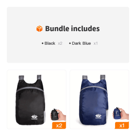 Eco-friendly Portable And Foldable Small Backpack; Short-Distance Travel Bag For Men And Women For American Football Spectators (Color: Black*2+Dark Blue)