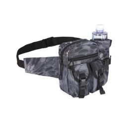Camouflage Attachable Waist Pouch With Water Bottle Holder For Outdoor Traveling Camping Hunting Cycling (Color: Black Python Pattern)