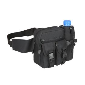 Camouflage Attachable Waist Pouch With Water Bottle Holder For Outdoor Traveling Camping Hunting Cycling (Color: Black)