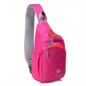 Waterproof Nylon Shoulder Pack; Trendy Zipper Sling Bag With Water Bottle Holder (Color: Rose Red)