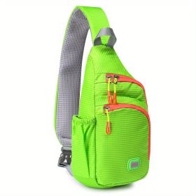 Waterproof Nylon Shoulder Pack; Trendy Zipper Sling Bag With Water Bottle Holder (Color: Light Green)