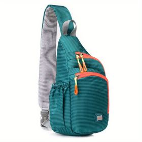 Waterproof Nylon Shoulder Pack; Trendy Zipper Sling Bag With Water Bottle Holder (Color: Lake Green)