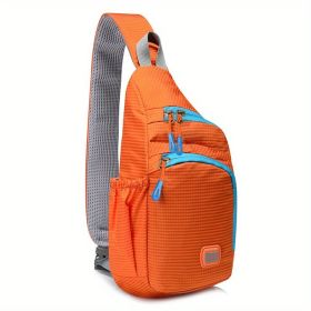 Waterproof Nylon Shoulder Pack; Trendy Zipper Sling Bag With Water Bottle Holder (Color: Tangerine)