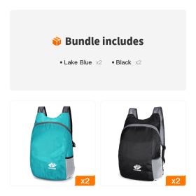 Bundle: Eco-friendly Portable And Foldable Small Backpack For Camping Hiking Climbing Trekking (Color: Lake Blue*2+Black*2)