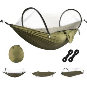 Camping Hammock with Mosquito Net 3-in-1 Portable Hammock Tent with BuiltIn Mosquito Net Dual-Way Zippers 440lbs Capacity Attached Storage Pocket for (Color: ArmyGreen)