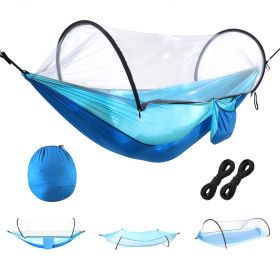 Camping Hammock with Mosquito Net 3-in-1 Portable Hammock Tent with BuiltIn Mosquito Net Dual-Way Zippers 440lbs Capacity Attached Storage Pocket for (Color: Sky Blue)