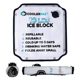 CoolerPak Ice Pack -Refillable Reusable – Cold for Days – Non-Toxic, Leakproof, Potable Drinking Water Safe – Built Tough, Rolls Up for Storage (Attachment Method: Snap, size: 10lb)
